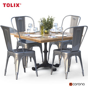 olive table chairs tolix 3D