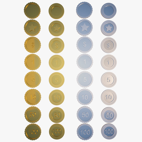 coins collection: gold silver 3D model