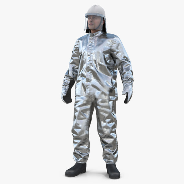 3D model firefighter wearing aluminum resistant