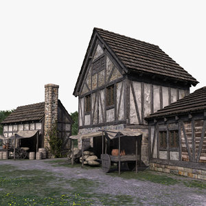 3D medieval town village model