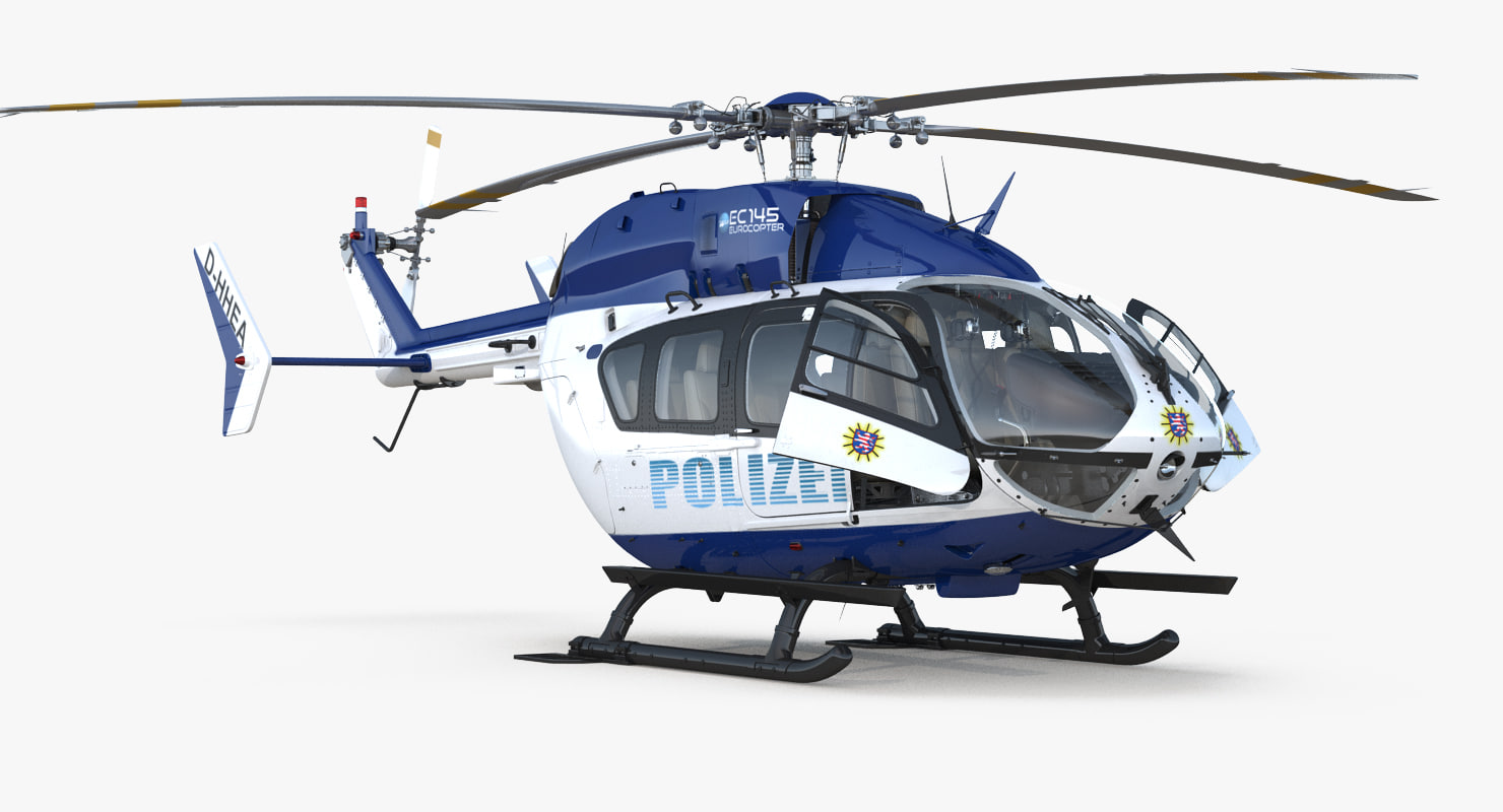 eurocopter ec145 german police helicopter rigged 3d model