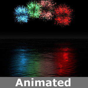 3D fireworks water reflections