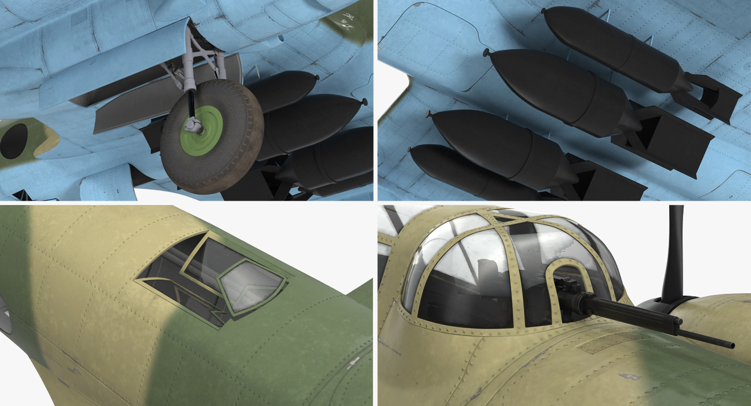 苏联第二次世界大战光轰炸机petlyakov pe-2 rigged 3d模型3d模型