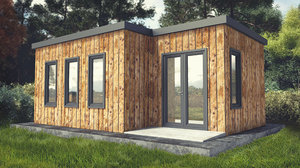 3D small wood cabin interior office model