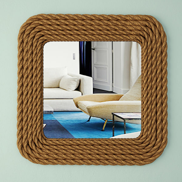 3d Model Square Nautical Rope Wall, Mirror With Rope Around It
