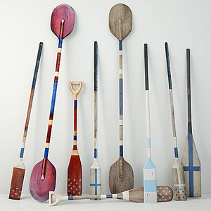 3D vintage wooden paddles oars model