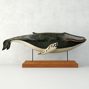 carved painted wooden humpback whale model