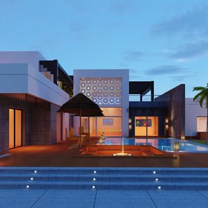 modern villa landscape 3D