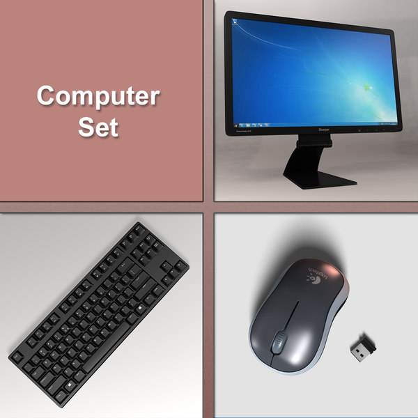 3D model computer set monitor keyboard