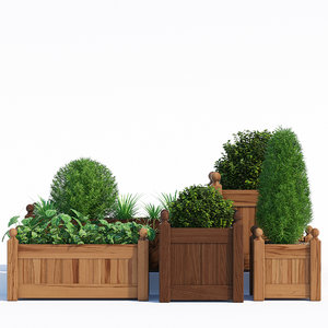 3D pots timber wood planter model