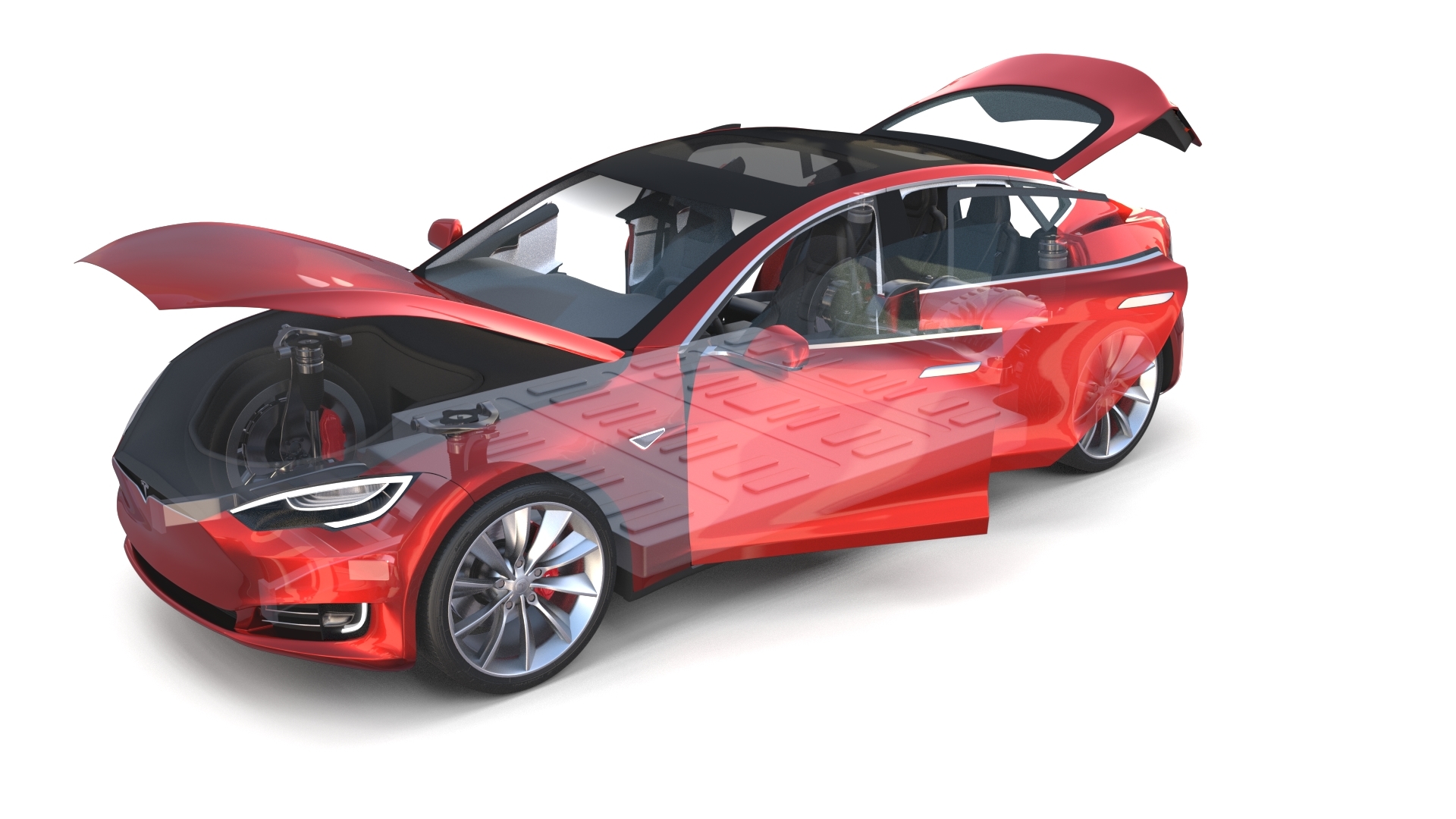 Tesla Model S 2016 Red Mit Interieur Und Fahrgestell
