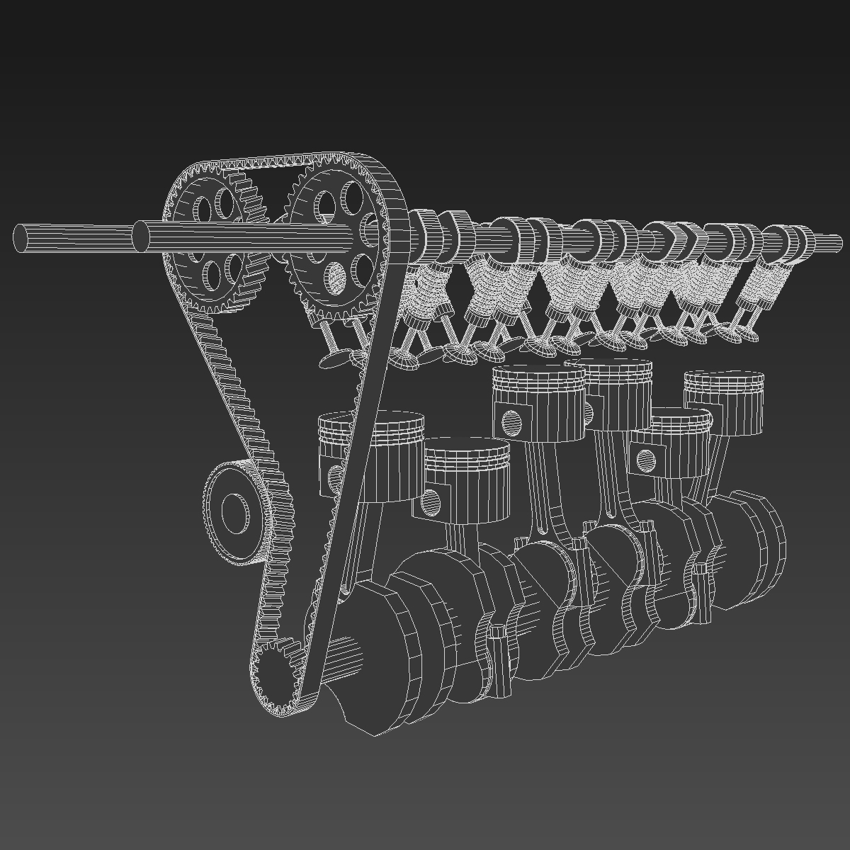 发动机动画直列6缸直列双顶置凸轮轴(dohc)发动机3d模型