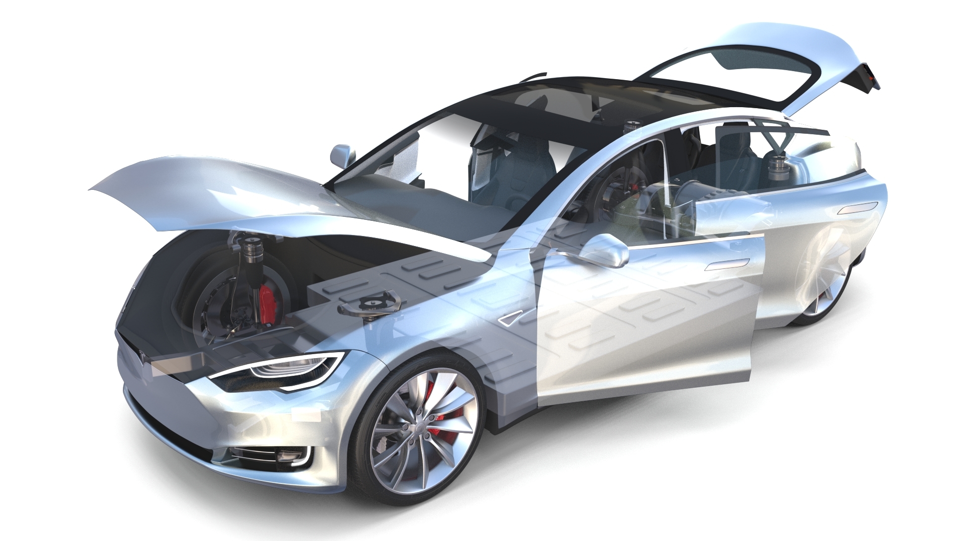 Tesla Model S 2016 Silver Mit Interieur Und Fahrgestellmodell