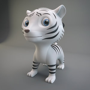 3D cartoon white tiger
