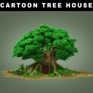 3D cartoon tree house plants model