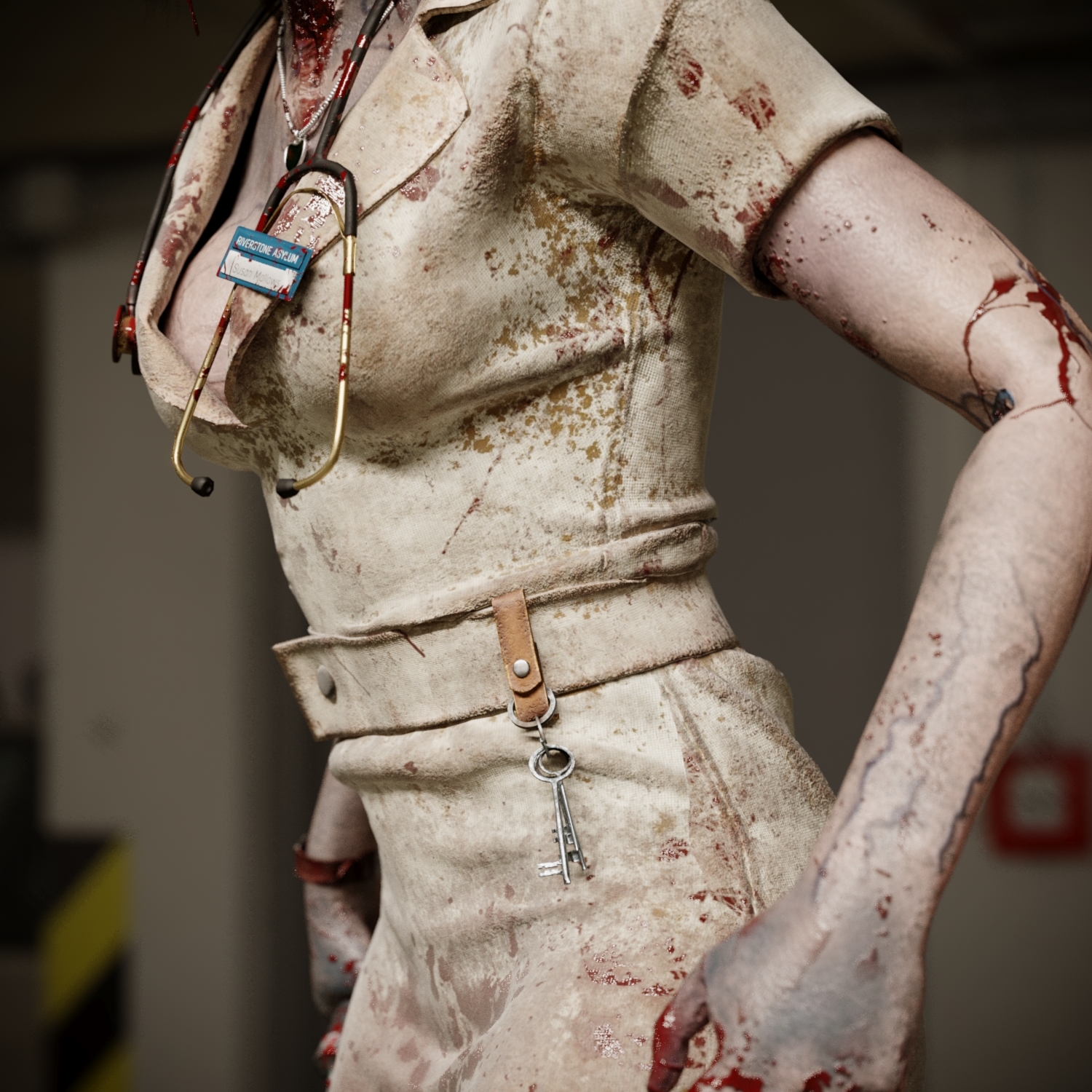 3d character zombie nurse pbr rigged