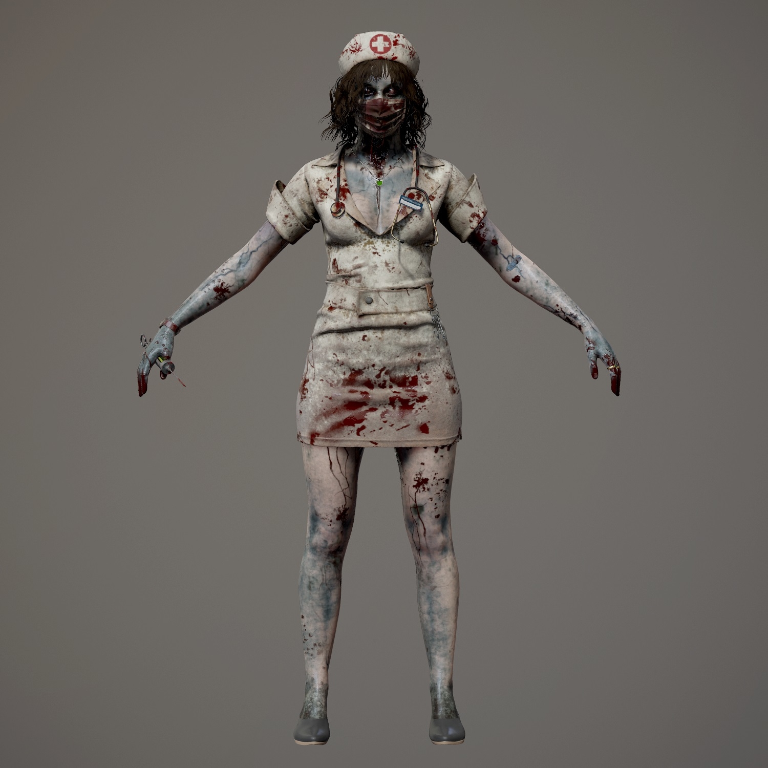 3d character zombie nurse pbr rigged