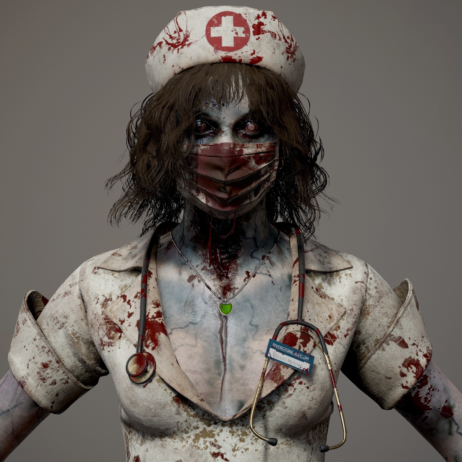 3d character zombie nurse pbr rigged