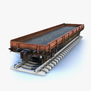 3D low-poly cargo flat wagon model
