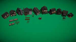 voxel style medieval village 3D