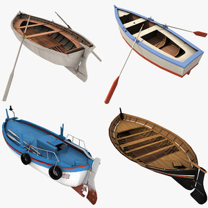 3D wooden row boats model