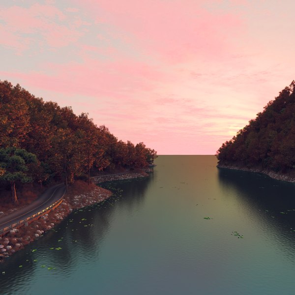 water landscape road sunset 3D