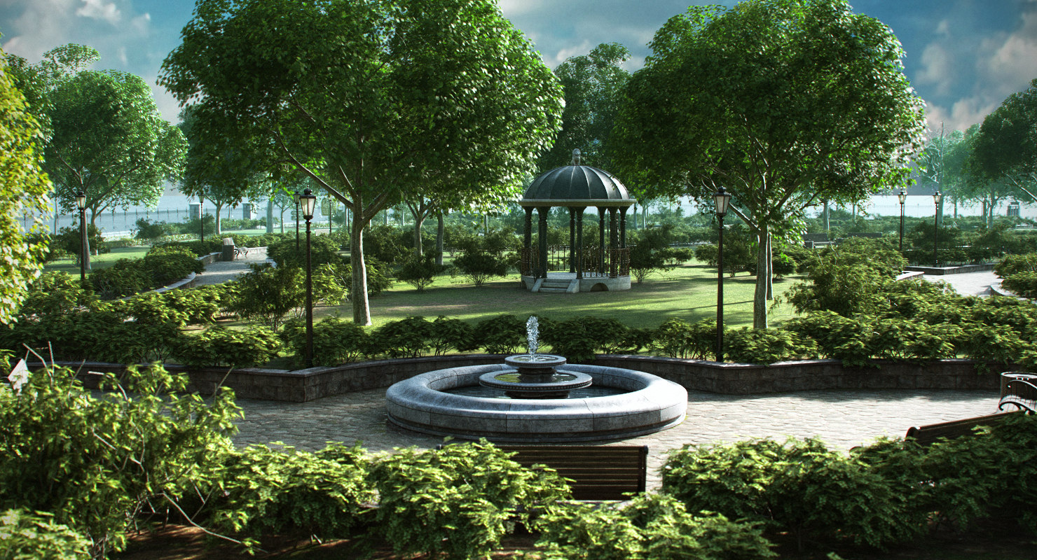 3D Model Park Trees Vegetation D 