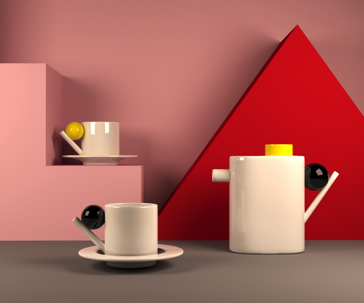 3D geometric tea set model TurboSquid 1224843