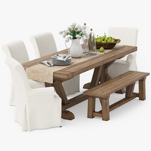 3D model pottery barn dining table