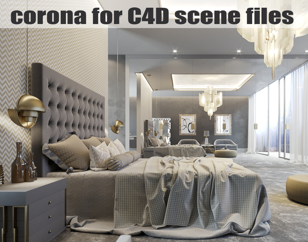 Corona Fur C4d Scene Dateien Modern Classic Bedroom Scene