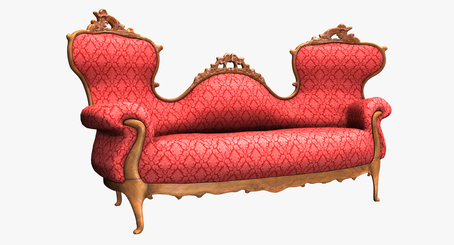 3d Victorian Double Spoonback Sofa Red Turbosquid 1228844