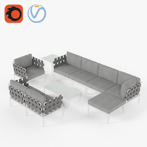 3D white set armchair sofa model