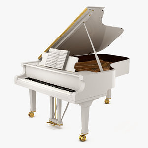 grand piano white music notes 3D model