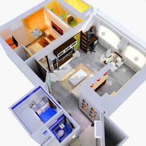 3D small flat apartment furniture model