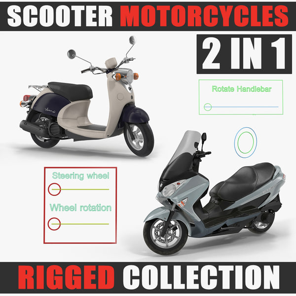 3D scooter motorcycles rigged