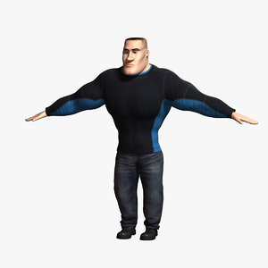 cartoon strongman strong man character 3D model