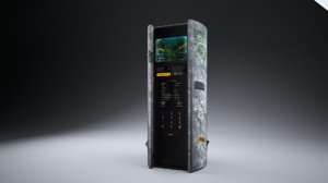 3D cyberpunk public phone terminal