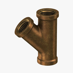 3D vintage brass pipe y-joint