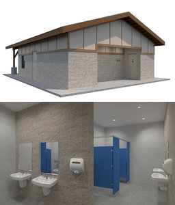 3D public restroom interior building model