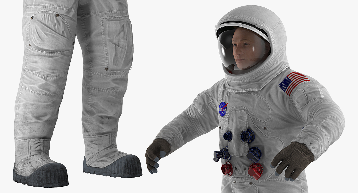 太空服a7l的宇航员与载人机动装置的索具3d模型