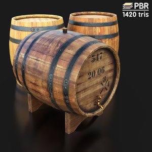 3D low-poly wooden barrel