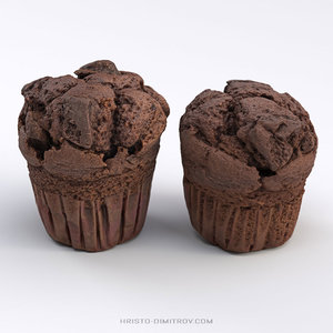 3D low-poly chocolate muffins
