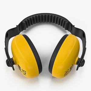 3D yellow working protective headphones model