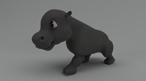 3D rigged cartoon hippo