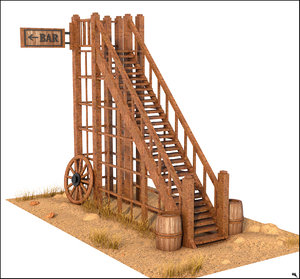 stair western wood 3D model