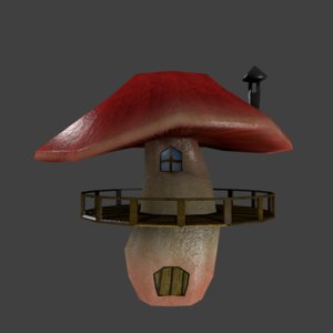 3D cartoon mushroom house model