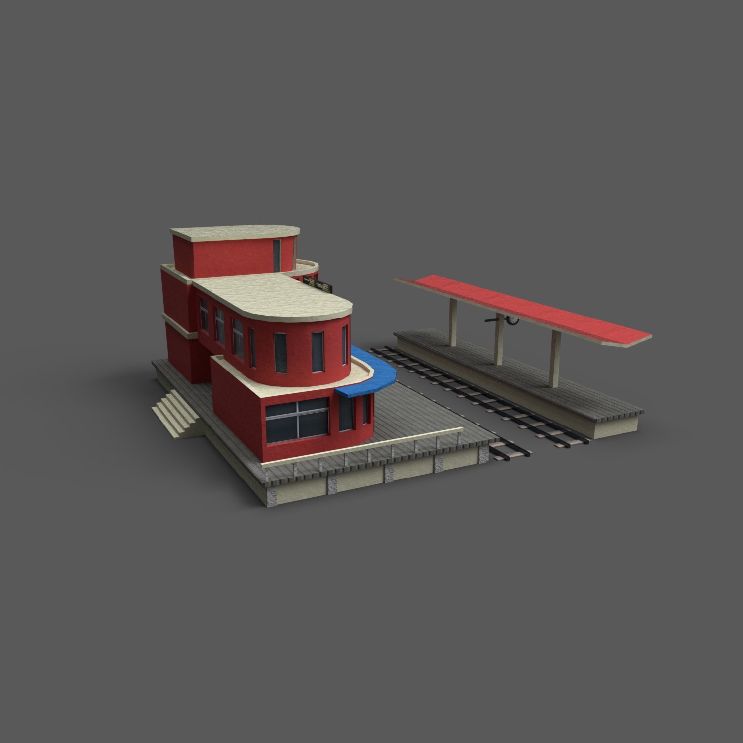 Cartoony train station 3D model - TurboSquid 1243895