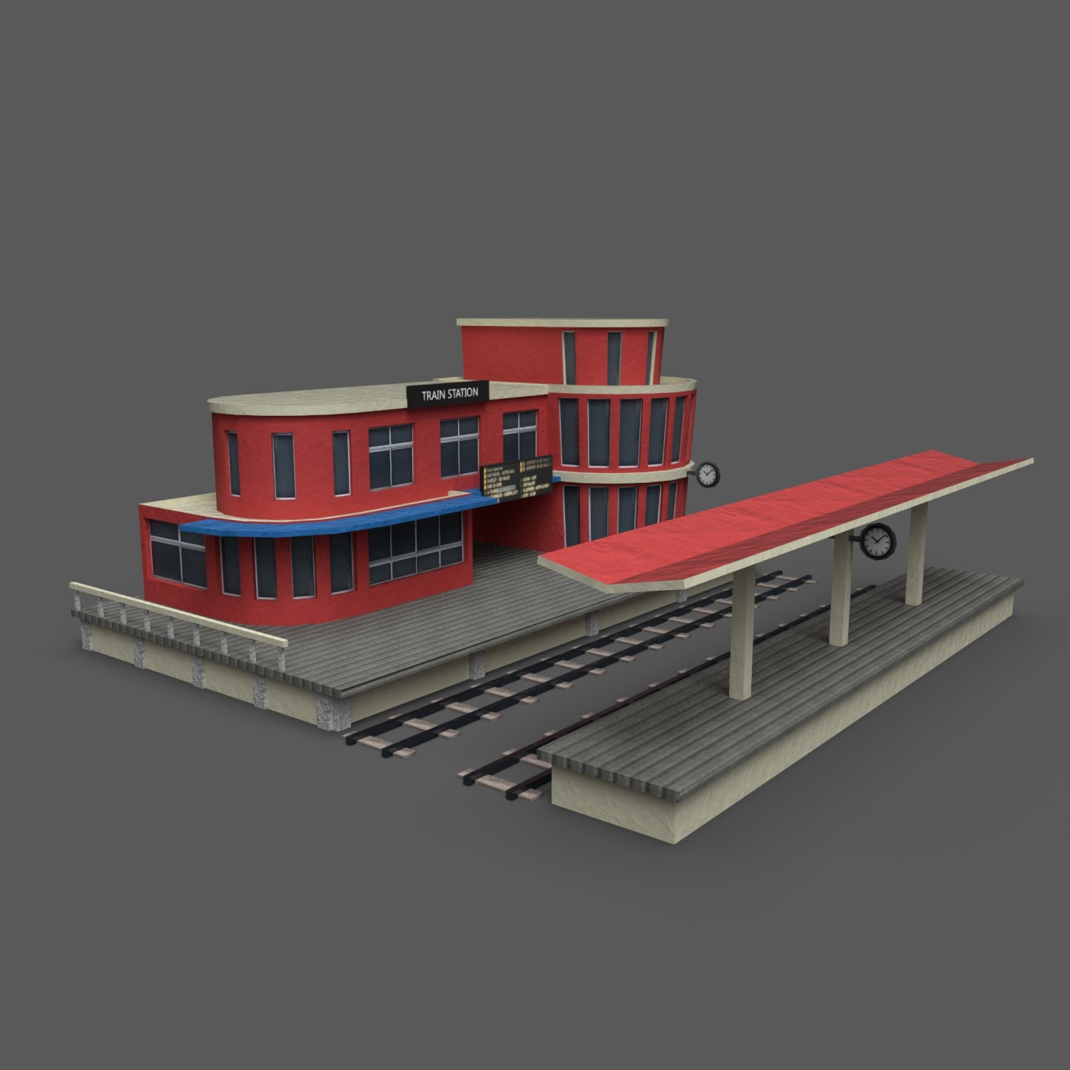 Cartoony train station 3D model TurboSquid 1243895