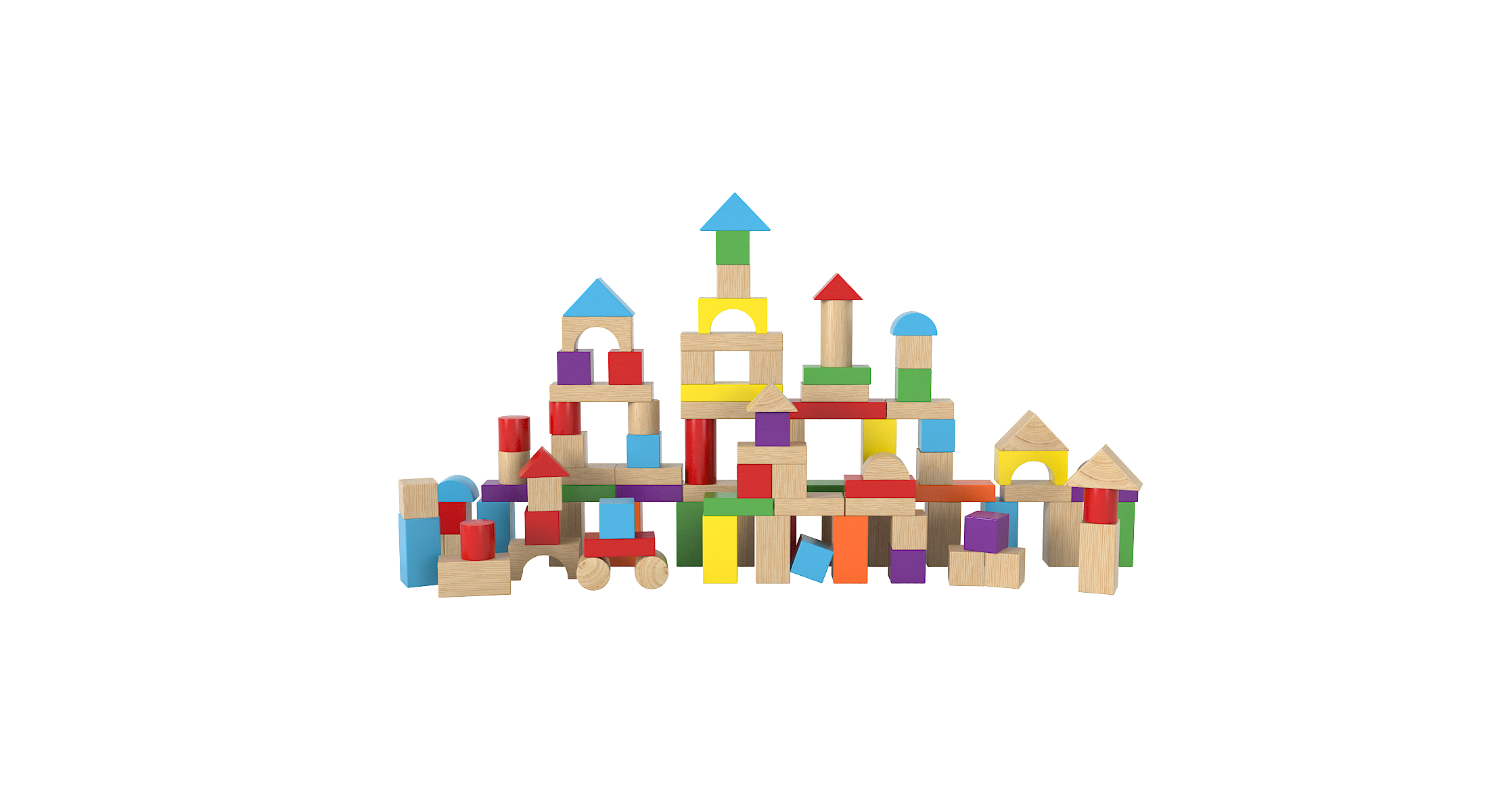 3d wooden building blocks model