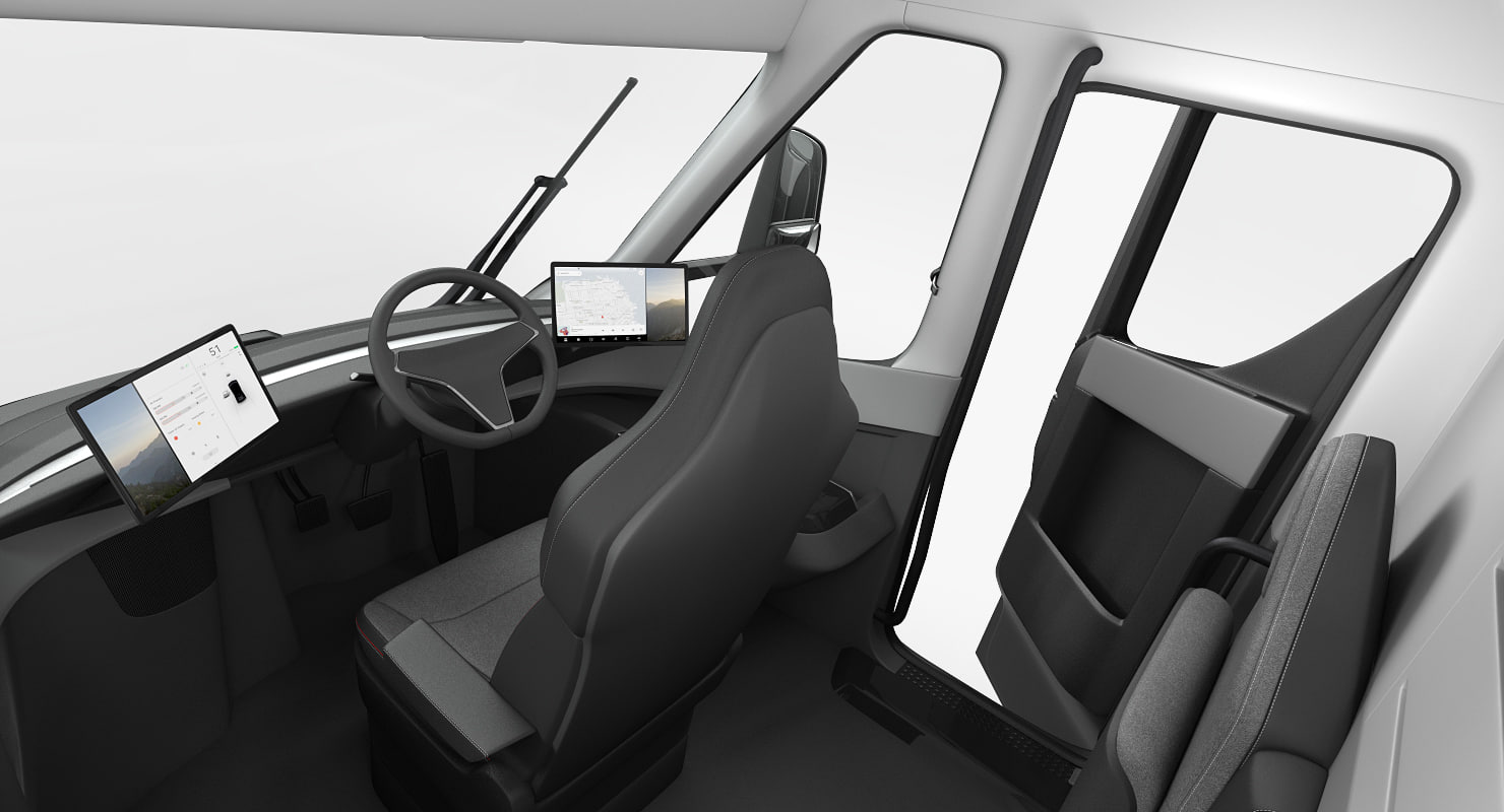 electric semi truck tesla with trailer rigged model
